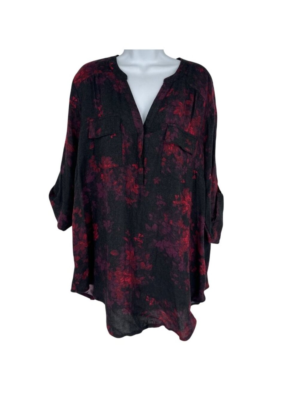 Torrid Harper Black Floral Button-Tab Sleeve Blouse Size 2X 18-20